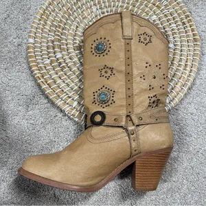 Dingo Addie Women’s Harness Boots Mid-Calf Rhinestone Western Rodeo Cowgirl Tan thumbnail 11
