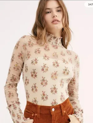 Free People Size Small Sweet Dreams Mesh Floral‎ illusion High Neck Top thumbnail 1