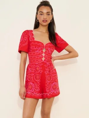 FARM Rio Olivia Red Floral Puff-Sleeve Mini Romper thumbnail 2
