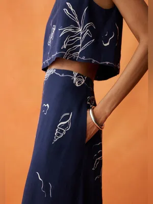 NWT ANAYA Sari Set size 2 blue navy linen skirt Few Moda thumbnail 2