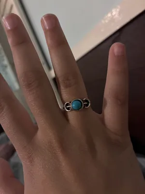 Boho Silver Tone Triple Moon Fashion Ring with Faux Turquoise Stone thumbnail 2