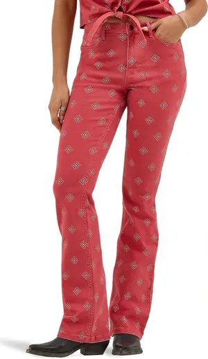 Wrangler High-Rise Bootcut Jeans, available in a red paisley‎ pattern. 2/26x30 thumbnail 1