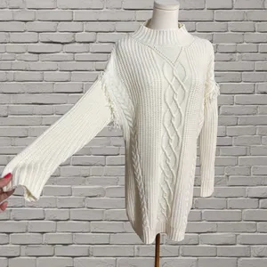 American Rag Cie White Cable Knit Sweater Dress S Fringe Sleeves Open Back thumbnail 2