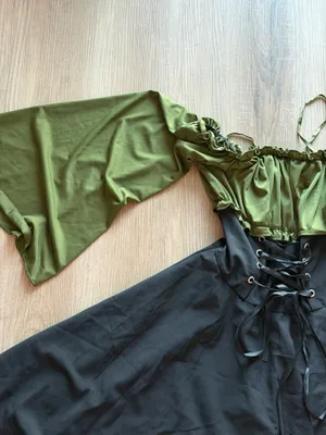 Romwe Olive Green Black Lace Up Bell Sleeve Renaissance Cottagecore Dress Size S thumbnail 5