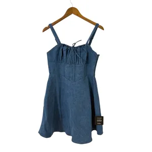 Lulus Considered Charisma Blue Chambray Bustier Mini Dress size XL NWT thumbnail 3