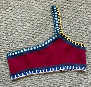 Kiini Yaz Bikini One Shoulder Crochet Red Bikini Top Handmade Size Small thumbnail 1