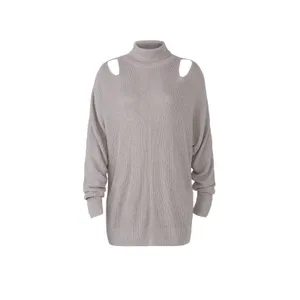 Ella Moss Barley Gray Cut Out Cashmere Blend High Neck Knit Tunic Sweater Size M thumbnail 4