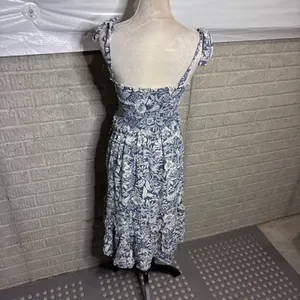 Patrons of Peace Blue White Floral Smocked Tie Strap Midi Dress Small J2020F58 thumbnail 4