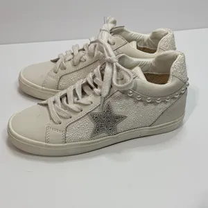 Vintage Cream and Silver Star Sneakers White Size 9 thumbnail 5