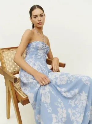 💕REFORMATION💕 Eleni Dress ~ Aliso Blue Floral Print 10 NWT thumbnail 1