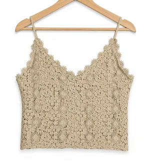 H&M Womens Crop Top Sz‎ XS Light Beige Lace Camisole V Neck Cropped thumbnail 1