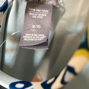 American Eagle Aerie New Cut Out Halter Blue Yellow Geometric One Piece Swimsuit Size XL thumbnail 4