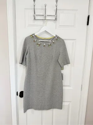 Eliza J Embellished Sheath Dress Gray Jewel Neck Cocktail Career NWT Size 12P thumbnail 2