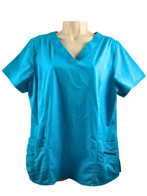 Beyond Scrubs XL Teal Blue Stretch V-Neck Scrub Top Nurse Medical Uniform thumbnail 1