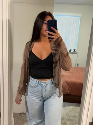 ZARA Brown Wrap-Front Long Sleeve Top - Women thumbnail 5