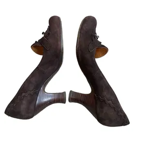 Vintage Chie Mihara Brown Leather Suede Mary Jane Heel Ruffle Trim Size EU 38‎ thumbnail 5