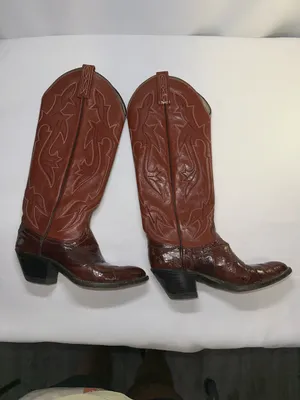 ⁠Dan Post Vintage Eel Skin Patchwork Western Boots Womens Size 5.5B Cognac thumbnail 3