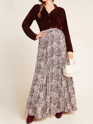Marie Oliver Wesley Anthropologie Snake Print Pleated Maxi Skirt Size 6 thumbnail 2