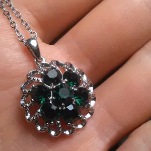 Green Crystal Floral Platinum over Brass Pendant Stainless Steel Necklace thumbnail 15