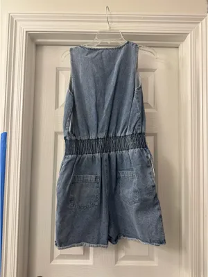 Pink Lily denim smocked romper  thumbnail 2