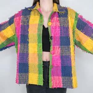 Vintage Keren Hart Colorblock Stringy Fringe Shaggy Rag Jacket thumbnail 1