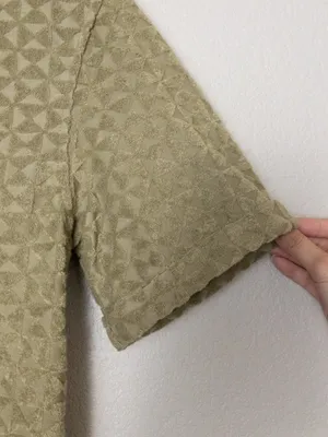 Avec Les Filles Textured Button Down Shirt S Triangle Terrycloth Olive Cover Up thumbnail 10