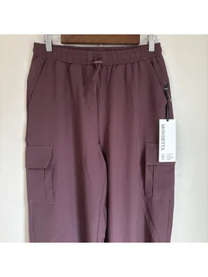 Mondetta Wide Leg Cargo Pants Womens Medium Fudge Purple Brown NWT Drawstring thumbnail 2