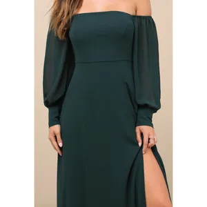 Lulus Feel the Romance Emerald Green Of The Shoulder Maxi Dress Formal L NWT thumbnail 4