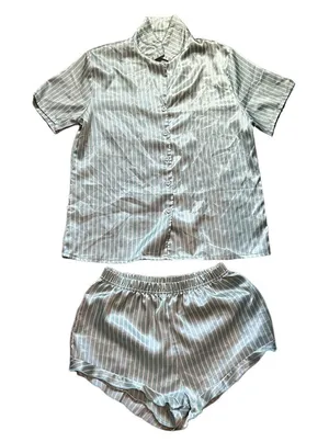 Ekouaer Striped Pajama Set in Light Green and White thumbnail 1
