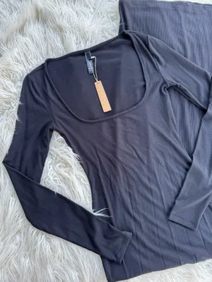 Skims Soft Lounge Petite Long Sleeve Dress Onyx Size Medium thumbnail 3