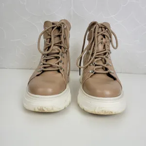 Jane Quilted Just Fab Womens Boots Sz 7‎ Brown Ankle Cut Lace-Up Platform Heels thumbnail 8