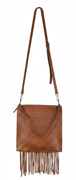 Wrangler Womens Floral Embossed Fringe Adjustable Strap Brown Hobo Crossbody Bag thumbnail 1