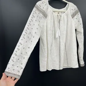 the jetset diaries TJD Boho Cotton Silk Shimmer Blouse L Embroidery Long Sleeve thumbnail 1
