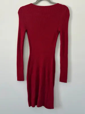 Abercrombie & Fitch Red Sweetheart Corset Ribbed Long Sleeve Sweater Dress S thumbnail 5