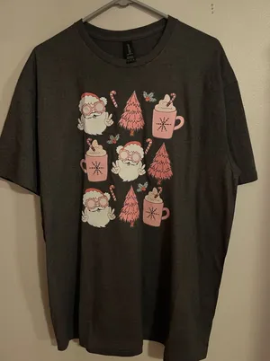 Gildan Dark Gray Softstyle T-Shirt With Christmas Heat‎ Transfer Size XL thumbnail 1