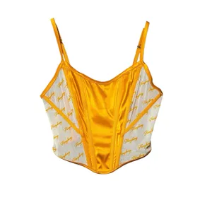 Playboy Women's L Gold Satin Mesh Logo Corset Bustier Y2K Festival Clubwear‎ Top thumbnail 2