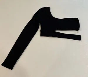 Garage Black One Shoulder Long Sleeve Cutout Crop Top Women’s Size M thumbnail 1
