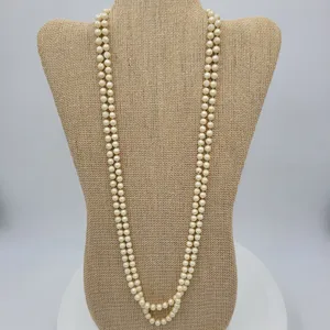 Vintage Womens Double Strand Faux Pearl Necklace 28" Cream Fashion Accessories thumbnail 13