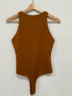 High Neck Sleeveless Bodysuit in Camel Brown thumbnail 6