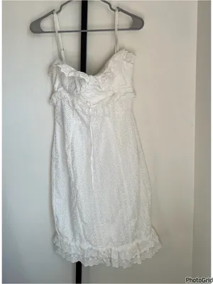 House Of CB Eva White Lace Eyelet Dress Large *hemmed / altered thumbnail 2