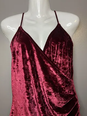 Revamped Dress Womens XL Burgundy Crushed Velvet Wrap Surplice Asymmetrical thumbnail 1