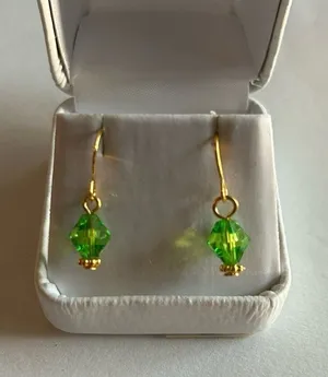 3/$20 Green Crystal Ornate Gold Plated Dangling Drop Earrings thumbnail 1
