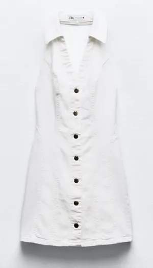 Zara | Z1975 White Denim Halter Button Front Mini Dress | 6147/123/250 thumbnail 1