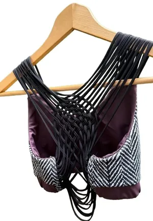 Black and White Herringbone Bralette with Black Straps thumbnail 5