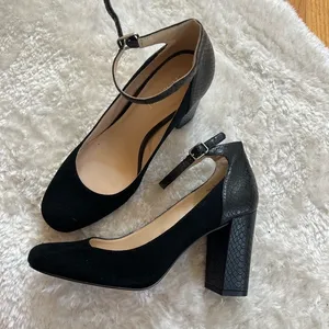 Nine West Black Block Heels | Suede and Patent Leather thumbnail 2