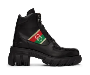 Gucci Romance‎ Web Stripe Lug Sole Leather Lace-Up Ankle Boot Black 38 thumbnail 1