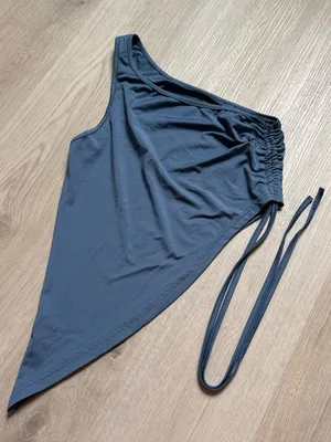 Princess Polly One-Shoulder Asymmetric Crop Top in Slate Blue thumbnail 1