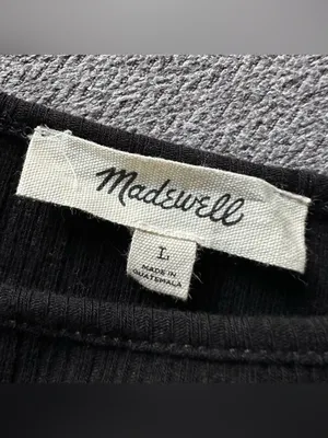 Madewell Black Boatneck Ribbed Long Sleeve Top Large thumbnail 3