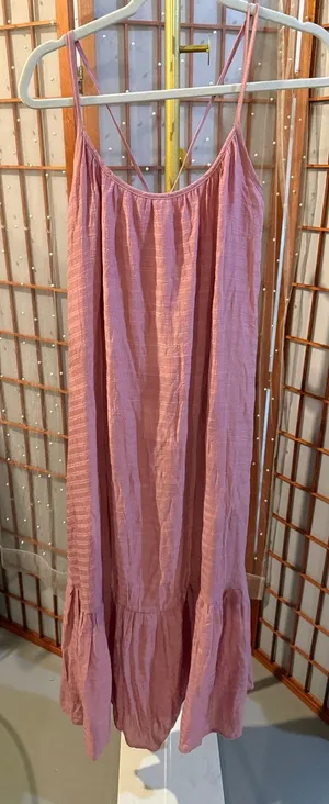 YURA Maxi Dress Women's Small Pink Boho Tiered Ruffle Hem Spaghetti Strap thumbnail 1