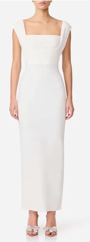NEW ELLIATT Fiona Square Neck Drape Back White Column Gown Sz L thumbnail 1